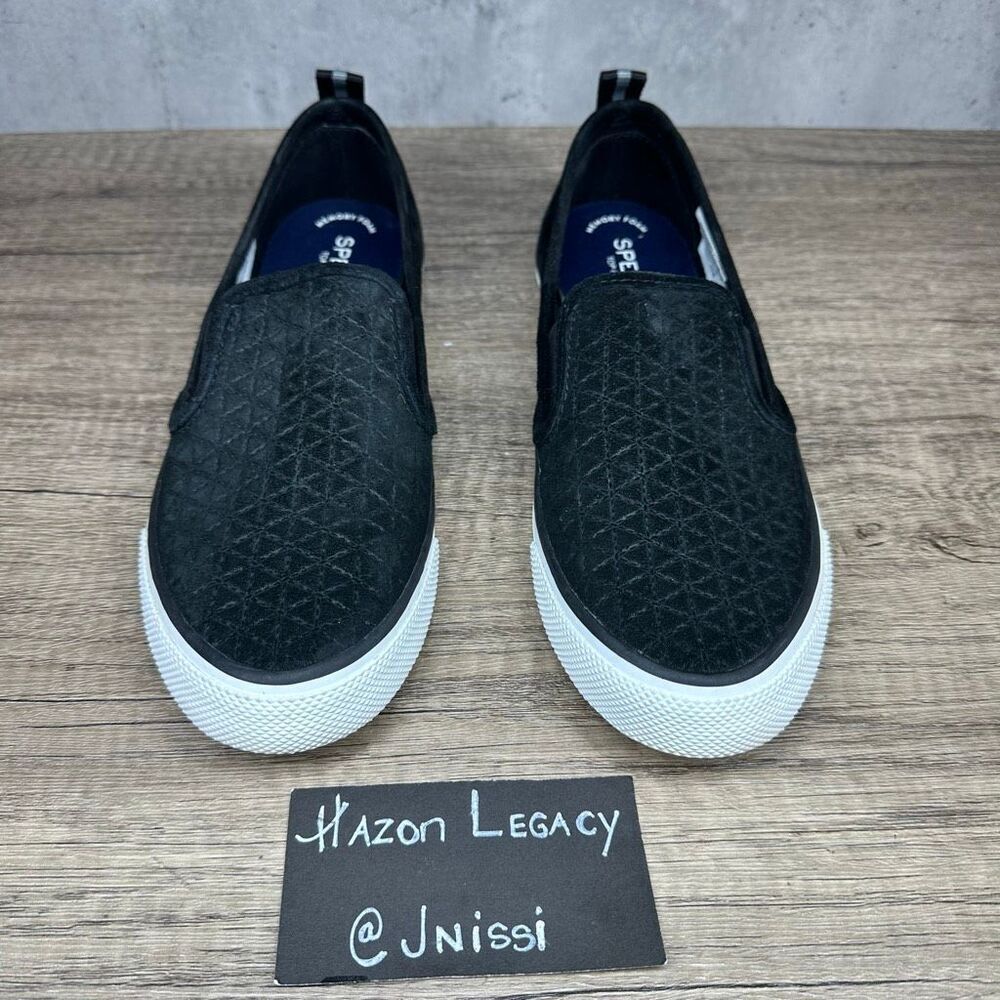 Sperry~Women's~Seaside Embossed‎ Suede Black Slip On Sneakers~Size 8.5 - Picture 3 of 8